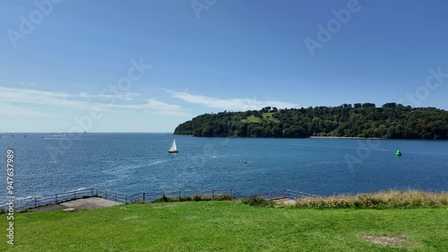 Devon Cornwall England. 07.08.2024. Video. River Tamar viewed from Devon towards the Cornish coast. photo