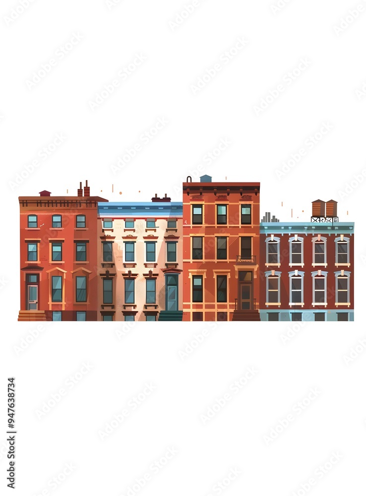 Fototapeta premium Row of Brick Buildings Illustration