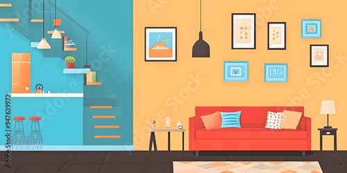 Modern Minimalist Living Room Interior Design Illustration
