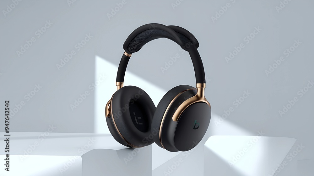 Black and brown wireless headphones on a sleek white surface with a minimalist background for audio enthusiasts Black and brown wireless headphones on a sleek white surface with a minimalist background for audio enthusiasts