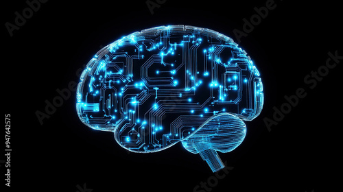 Wallpaper Mural Hologram of the brain. Brain and technology network. Digital brain with glowing circuit patterns. Futuristic brain. Digital human brain connected to an electronic board. Artificial Intelligence tech Torontodigital.ca