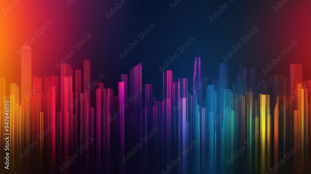 Glowing neon lines tracing the outline of a cityscape, abstract glowtime, modern and energetic Glowing neon lines tracing the outline of a cityscape, abstract glowtime, modern and energetic