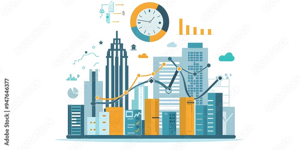Obraz premium Cityscape Illustration with Business Growth Concept