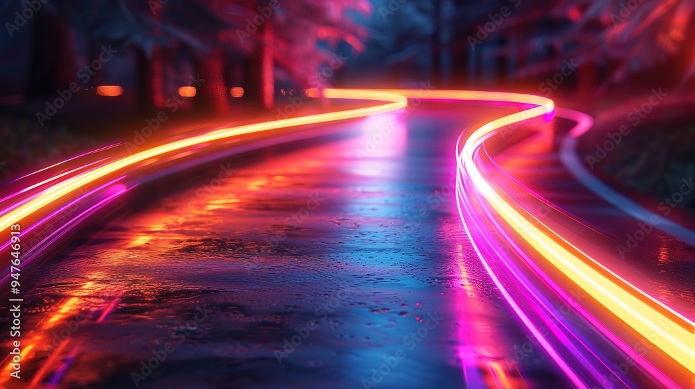 3D Render, Colorful Speed neon light trail on dark background, abstract motion curve light beam of fast moving, technology concept 3D Render, Colorful Speed neon light trail on dark background, abstract motion curve light beam of fast moving, technology concept