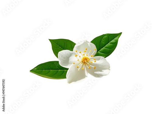 Jasmine flower and leaves isolated on a white background