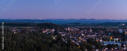 View of Leutkirch im Allgäu and the German Alps