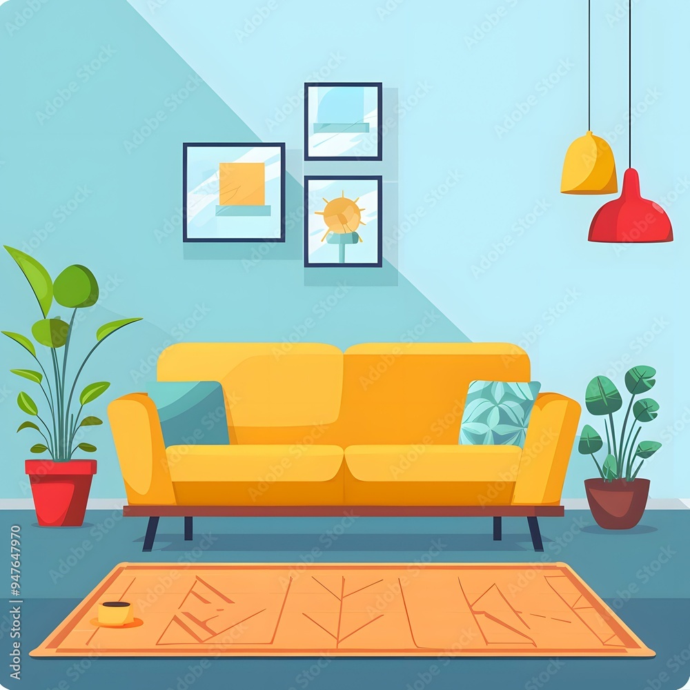 Yellow Sofa and Plants in a Living Room Yellow Sofa and Plants in a Living Room