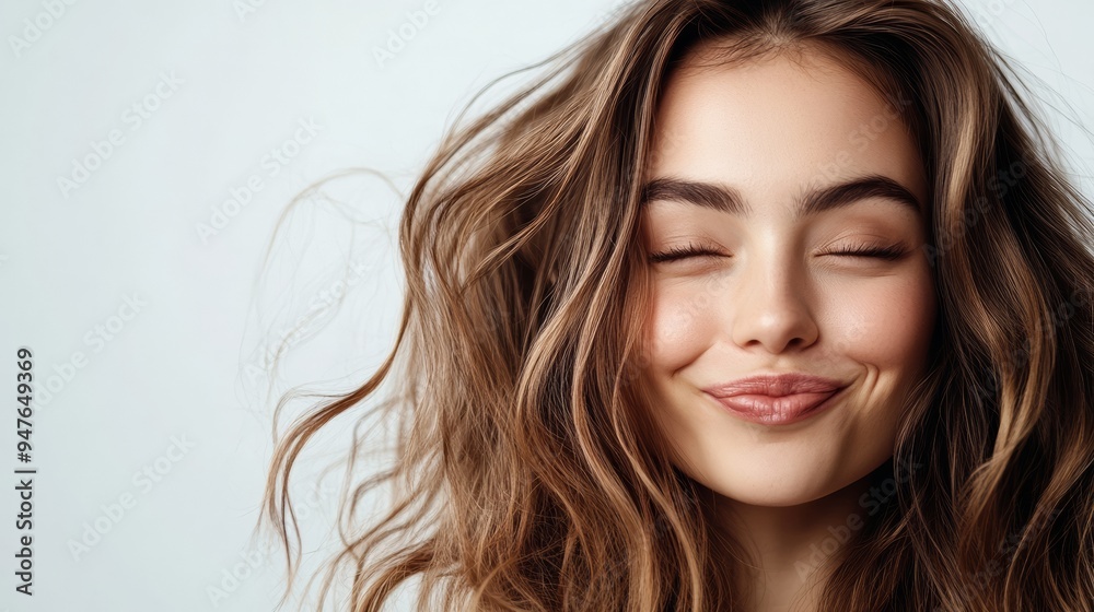 With a playful smile illuminating her face a woman showcases her healthy complexion and vibrant hair embodying confidence and joy in a tranquil indoor atmosphere With a playful smile illuminating her face a woman showcases her healthy complexion and vibrant hair embodying confidence and joy in a tranquil indoor atmosphere