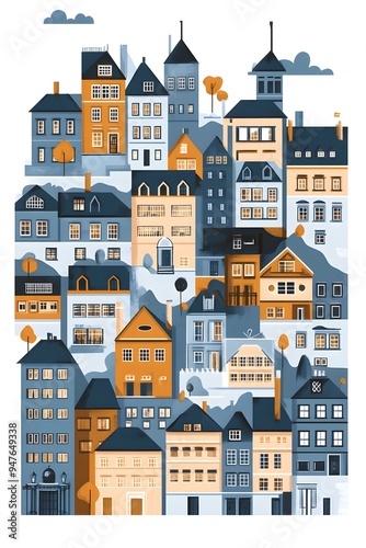 Cityscape Illustration of Buildings in Different Colors