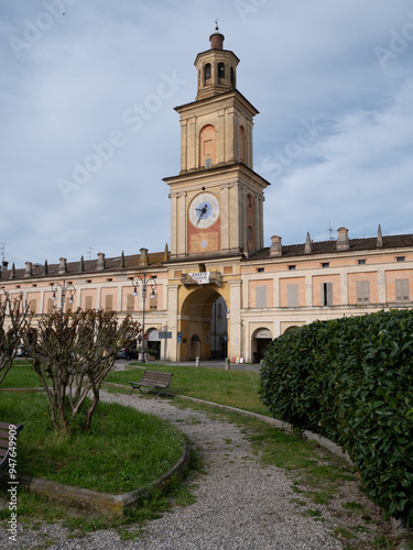 Municipal Tower with Clock in Gualtieri, Reggio Emilia, Italy photo