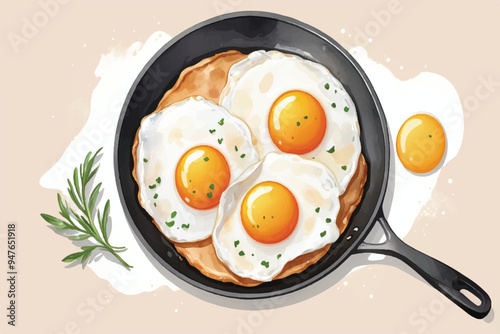 Fried eggs fried in a small frying pan (skillet)