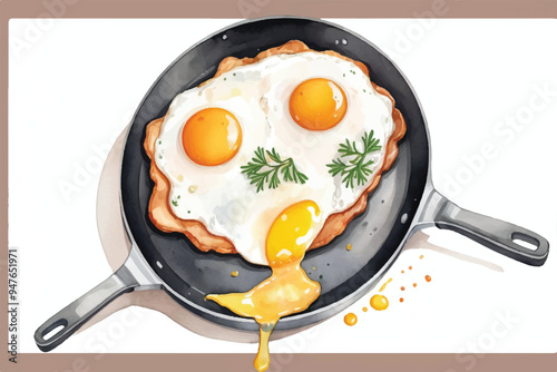 Fried eggs fried in a small frying pan (skillet)