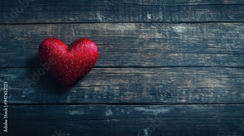 Red Heart on Rustic Wood Background