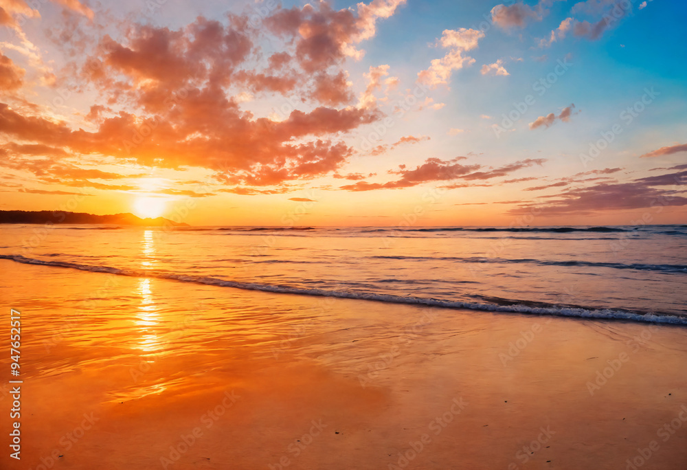 Fototapeta premium Sunset Over Tranquil Ocean Waters