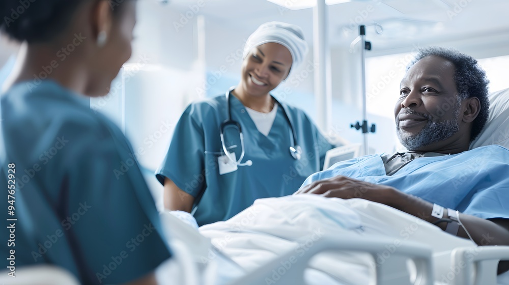 Obraz premium Smiling Doctor Talking to Patient in Hospital Bed