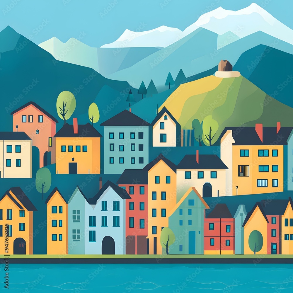 Colorful Houses in a Mountain Village