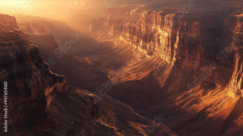 A dramatic canyon landscape at sunrise photo