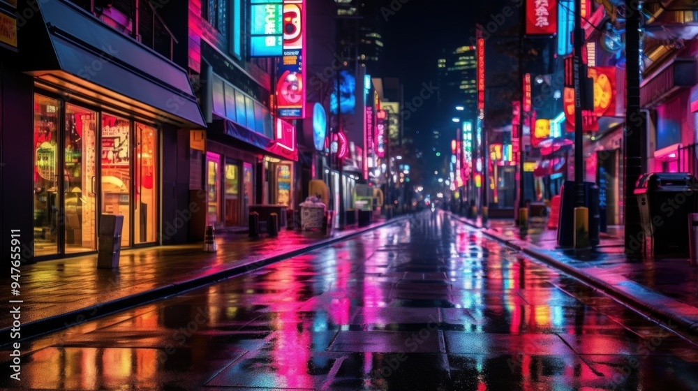 Obraz premium Neon Cityscape After Rain
