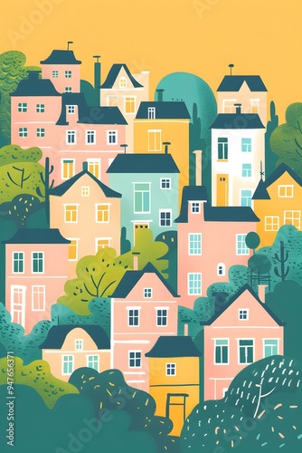 Colorful Houses in a Lush Green Landscape