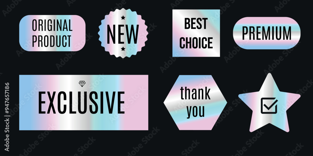 Set of hologram label for commerce. Bisness stickers. Vector illustration Set of hologram label for commerce. Bisness stickers. Vector illustration