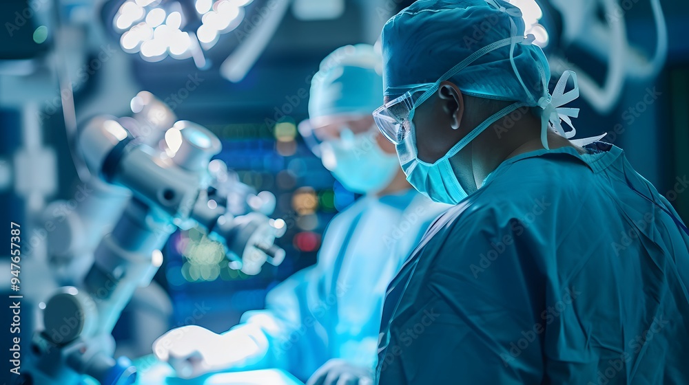 Surgeon using robotic assistance during surgery Surgeon using robotic assistance during surgery