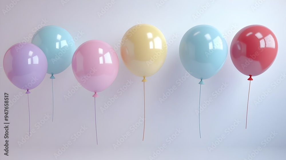 Clean White Background with Assorted Floating Balloons for Universal Decor and Minimalist Design Clean White Background with Assorted Floating Balloons for Universal Decor and Minimalist Design