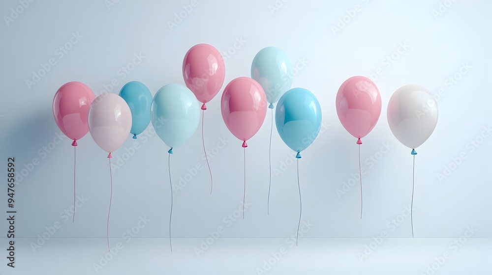 Assorted Balloons Floating on Clean White Background for Versatile
