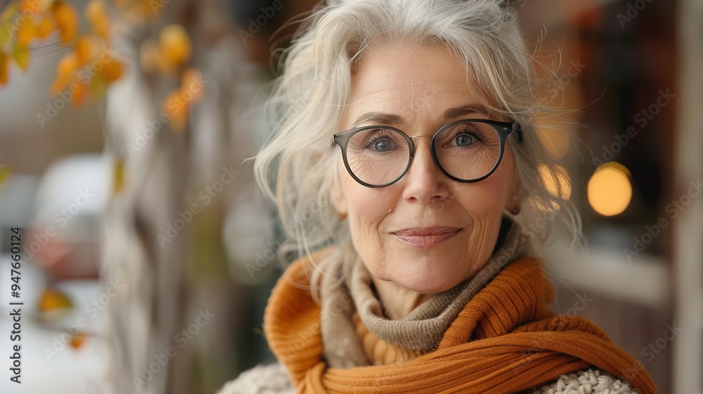 Beautiful mature woman in sweater smiling Beautiful mature woman in sweater smiling