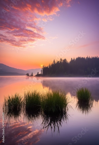 tranquil sunrise over misty lake soft reflections golden light gentle ripples water surface, aerial, ambiance, aquatic, atmosphere, beautiful, bluelake