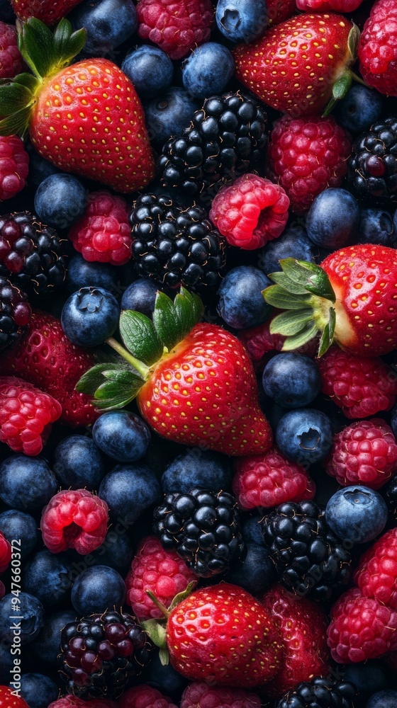 Assorted Fresh Berries: Strawberries, Raspberries, Blueberries and Blackberries. Berry background Assorted Fresh Berries: Strawberries, Raspberries, Blueberries and Blackberries. Berry background