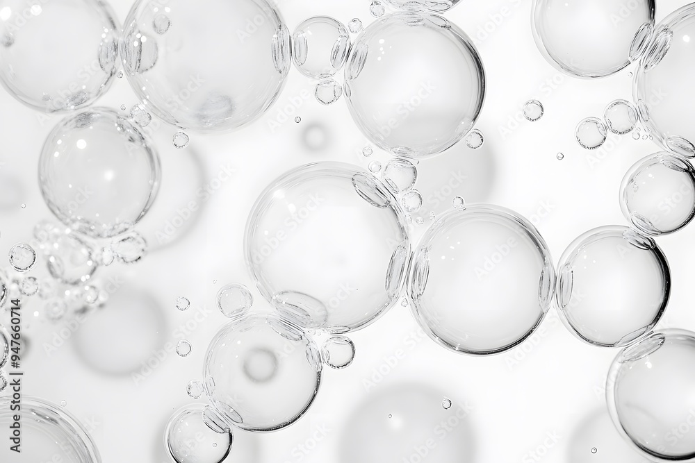 A white background with small water bubbles floating in the air A white background with small water bubbles floating in the air