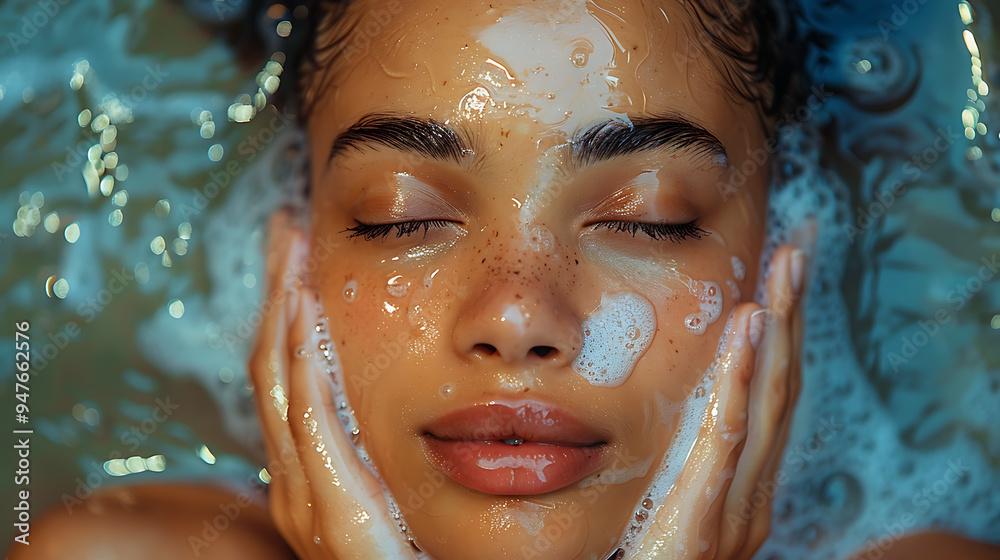woman washing face woman washing face
