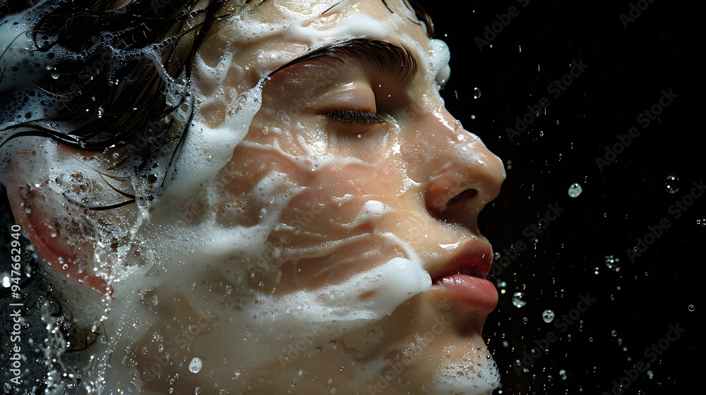 man washing face