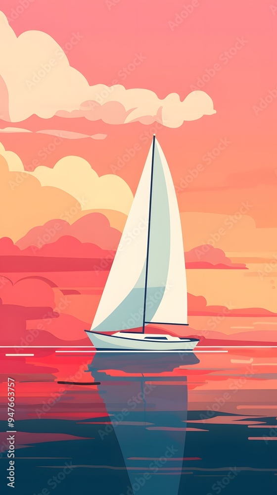 Naklejka premium Sailboat on the Sea at Sunset