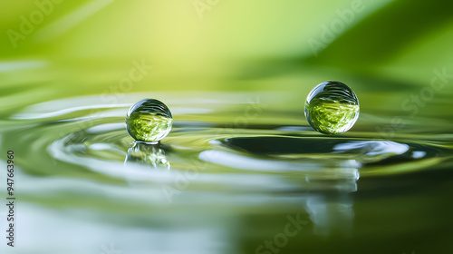 Water drops on green background