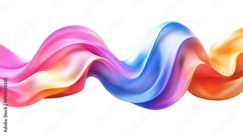 A vibrant wave of colorful satin fabric flowing elegantly, combining shades of pink, blue, and orange in a beautiful display.