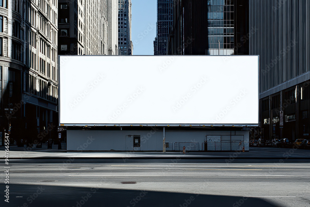 Blank billboard mockup on a street, A large blank billboard on the side of an urban street Blank billboard mockup on a street, A large blank billboard on the side of an urban street