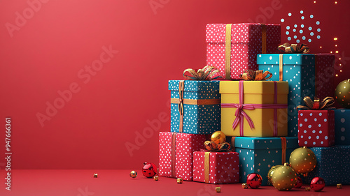 3D animation vector illustration of a shopping day poster with a gift box on a red background, sales banner design for social media and website. photo