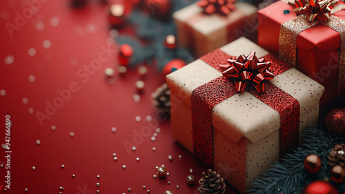 Shopping day banner with gift box and red background, 3D animation vector illustration for special offer sale campaign. photo