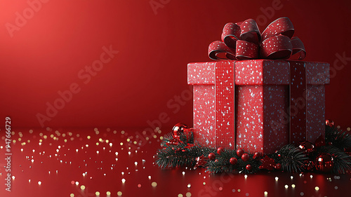 Special offer sale banner with a gift box on red background, 3D animation vector style for social media and website use. photo