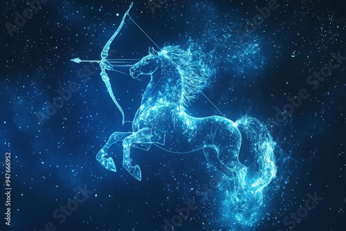Celestial sagittarius  a captivating centaur under a starry blue sky in astrological imagery