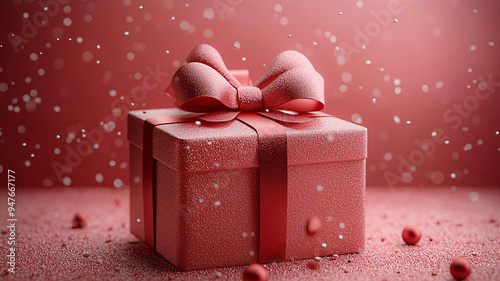 Red background sales poster with gift box, 3D animation vector design for shopping day special offers on social media and websites. photo