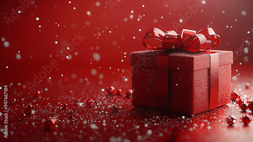 Red background sales poster with gift box, 3D animation vector design for shopping day special offers on social media and websites. photo