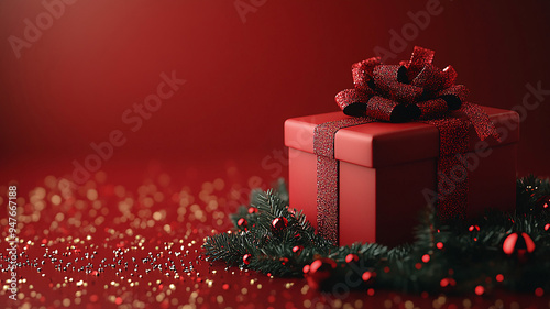 3D vector illustration of a sales banner with gift box on a red background, designed for special offer promotions on social media and websites. photo