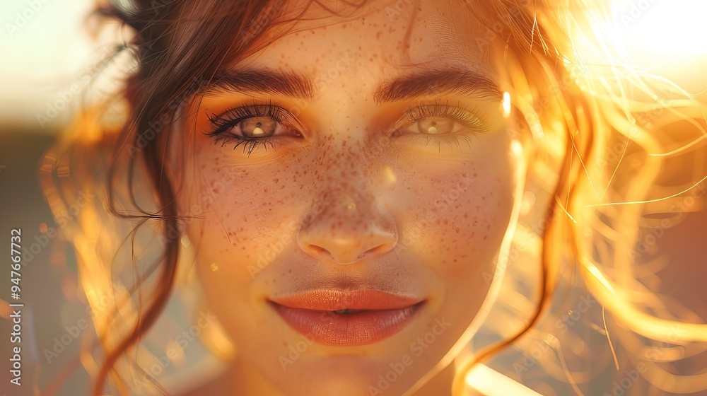 Closeup of a beautiful woman in bright sun Closeup of a beautiful woman in bright sun