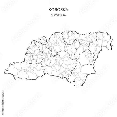 Administrative Map of the Carinthia Statistical Region (Koroška) with Municipalities (Občine) and Settlements (Naselja) as of 2024 - Slovenia - Vector Map