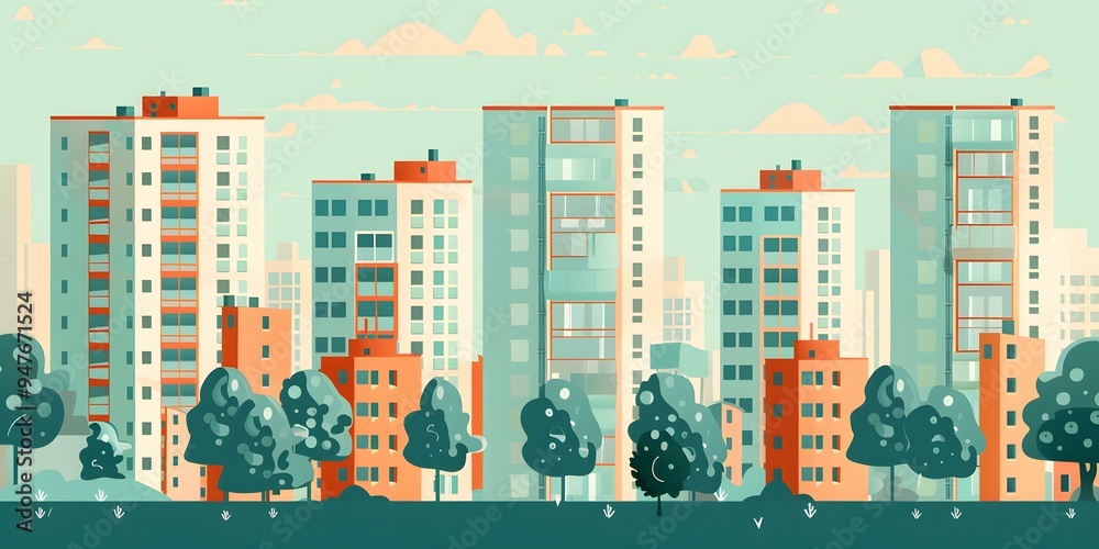 Cityscape with Modern Buildings and Trees Cityscape with Modern Buildings and Trees
