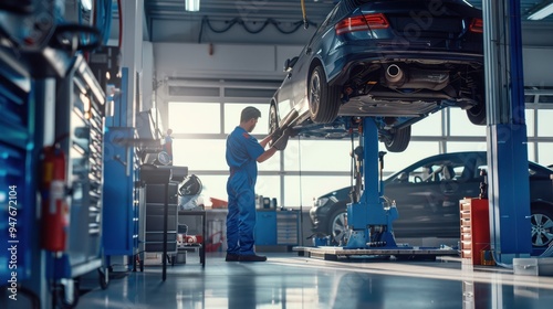 the mechanic in car workshop photo