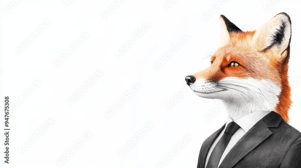 Elegant fox in business suit, standing confidently in a legal office, watercolor background with copy space, Watercolor style Elegant fox in business suit, standing confidently in a legal office, watercolor background with copy space, Watercolor style