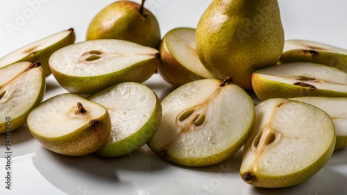  Isolated fresh pear slices on transparent or white background